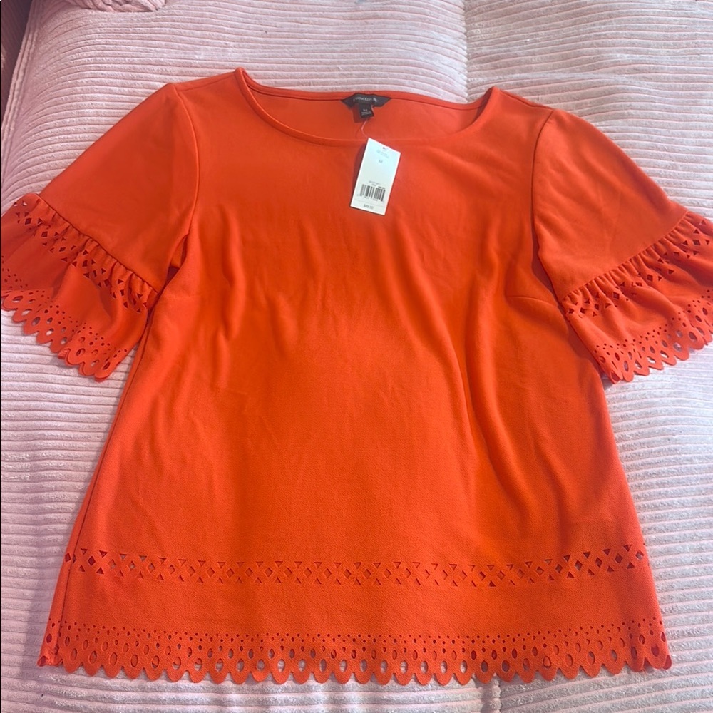 Red Lace Trim Women's Top